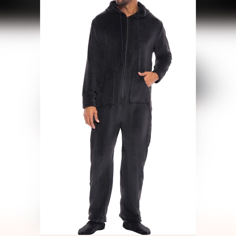 Men's Hooded Footed Adult Onesie Pajamas, Plush Winter PJs with Hood